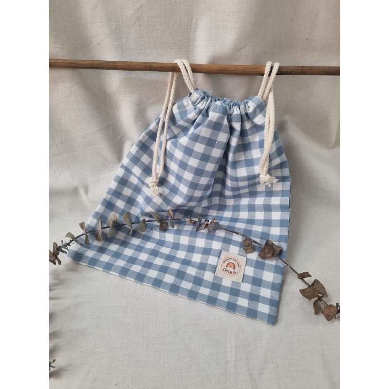 Bolsa merienda cuadro azul